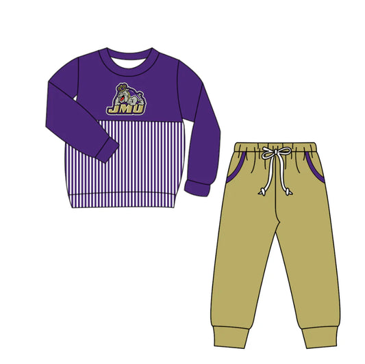 X1.12 Preorder(moq 5)Baby Boys JMU Dogs Stripe Top Pockets Jogger Pants Team Clothes Sets