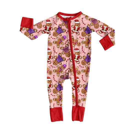 X903Preorder(moq 5)Baby Boys Gingerbread Hearts Christmas Zipper Footie Rompers