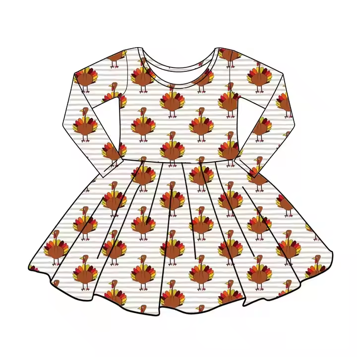6.9 Turkey Thanksgiving Girls Long Sleeve Dress