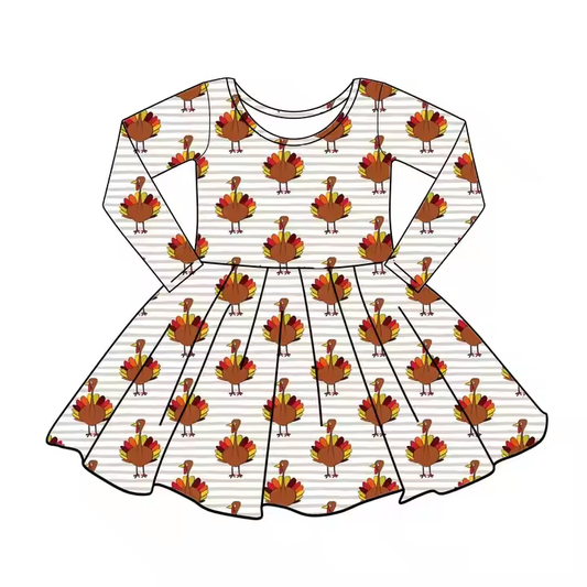 6.9 Turkey Thanksgiving Girls Long Sleeve Dress