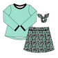 6.10 Solid color top blue leopard print skirt and pants suit
