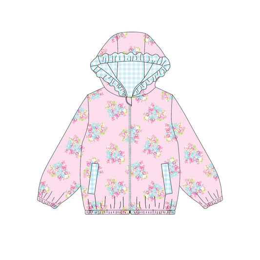 X908Preorder (moq 5)Baby Girls Hearts Flowers Pockets Zipper Valentine Ruffle Hoodies Top