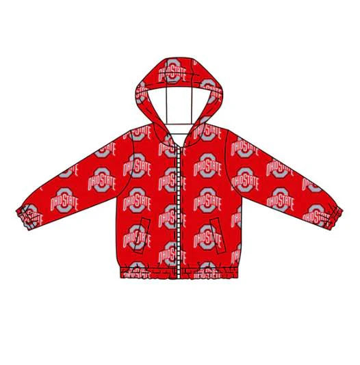 7.31Preorder (moq 5)Baby Boys Red Long Sleeves Ohiostate Plaid Hoodies Cardigan Jackets Top