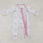 LR2158 Powder blue bow pattern lace zipper long sleeve jumpsuit