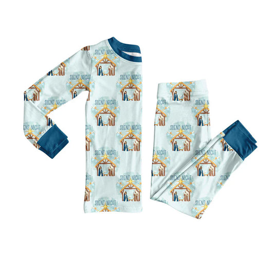 X923Preorder (moq 5)Baby Boys Nativity Top Pants Team Christmas Pajamas Sets