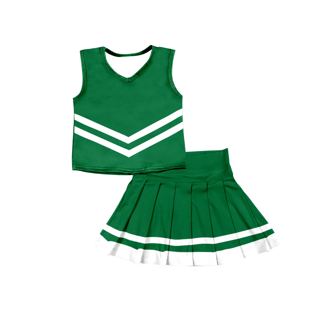 8.5Preorder (moq 5)Baby Girls Green Sleeveless Team Vest Pleated Skorts Set