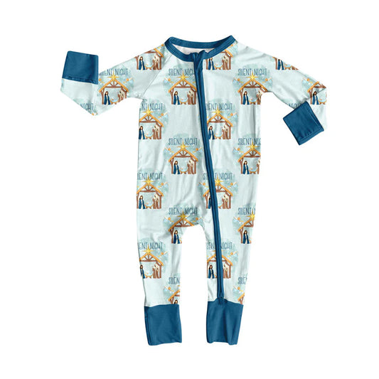 X923Preorder (moq 5)Baby Boys Nativity Christmas Zipper Footie Rompers