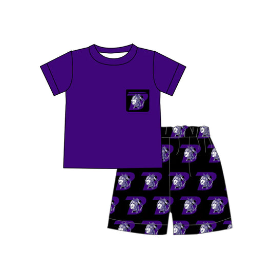 6.28Preorder (moq 5)Baby Boys Black Purple Pocket Top Shorts Team Clothes Sets