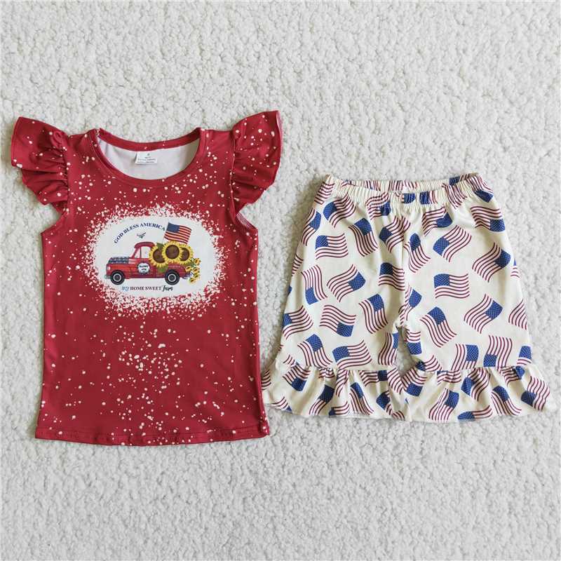 july 4th girls shorts sets kids clothes