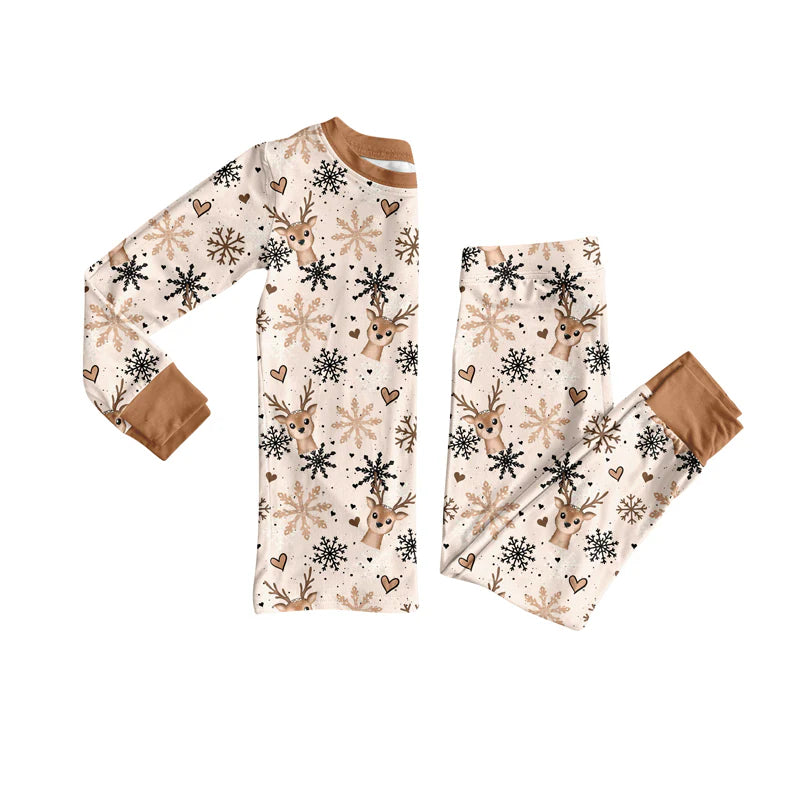 8.12Preorder(moq 5) Baby Kids Deer Snowflake Top Pants Lounge Wear Pajamas Sets