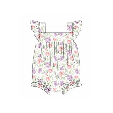 5.5 Girls Purple Flower Flying Sleeves Toddler Clothes
