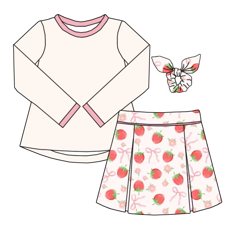 6.10 Solid Color Top Strawberry Skirt Pants Set