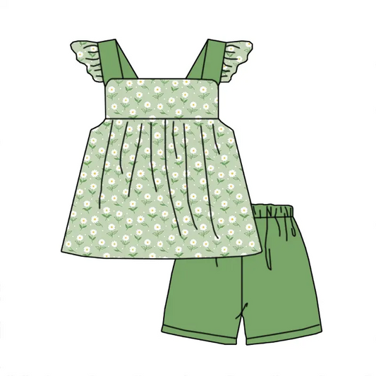 6.21 Green Flower Short Sleeve Suit