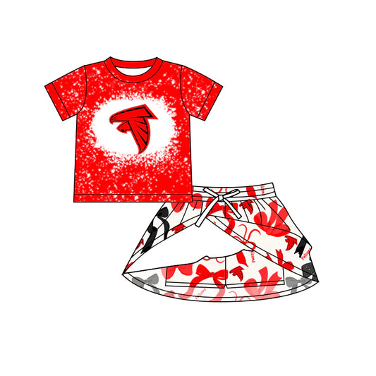 6.28Preorder (moq 5)Baby Girls Red Bird Team Top Bows Plaid Skorts Team Set