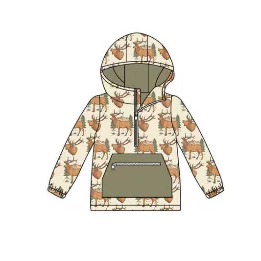 X904Preorder (moq 5)Baby Boys Deer Zipper Pocket Western Hooded Tops