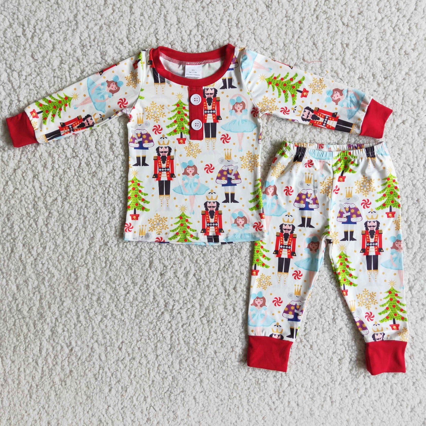 6 A6-20 Boys Christmas tree button red cuffs guard pajamas