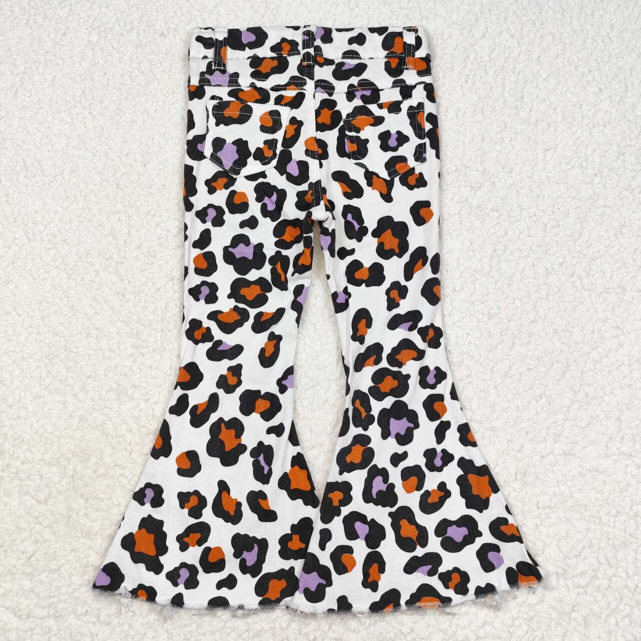 P0470 Orange and purple leopard print denim trousers