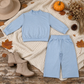 NEW RTS NO MOQ milk silk GLP3472 Baby Girls Light Blue Choker Shirt Top Pockets Flare Pant Clothes Set