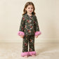 NEW RTS NO MOQ milk silk GLP3629 Baby Girls Flowers Ducks Button Top Pant Fur Sleeves Hunting Pajamas Set