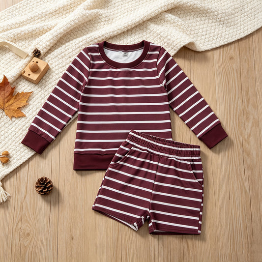RTS NO MOQ yoga GLS0130 Baby Girls Maroon Long Sleeve Shirt Top Short Yoga Active Clothes Set