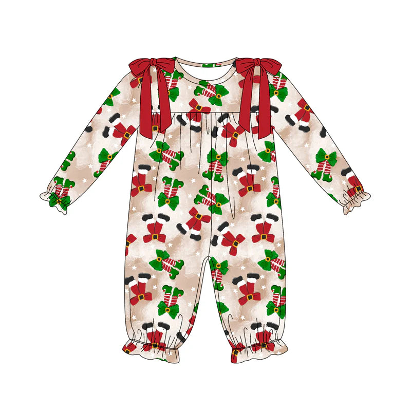 7.14Preorder (moq 5)Baby Girls Long Sleeves Red Green Socks Stars Plaid Ruffle Pant Romper