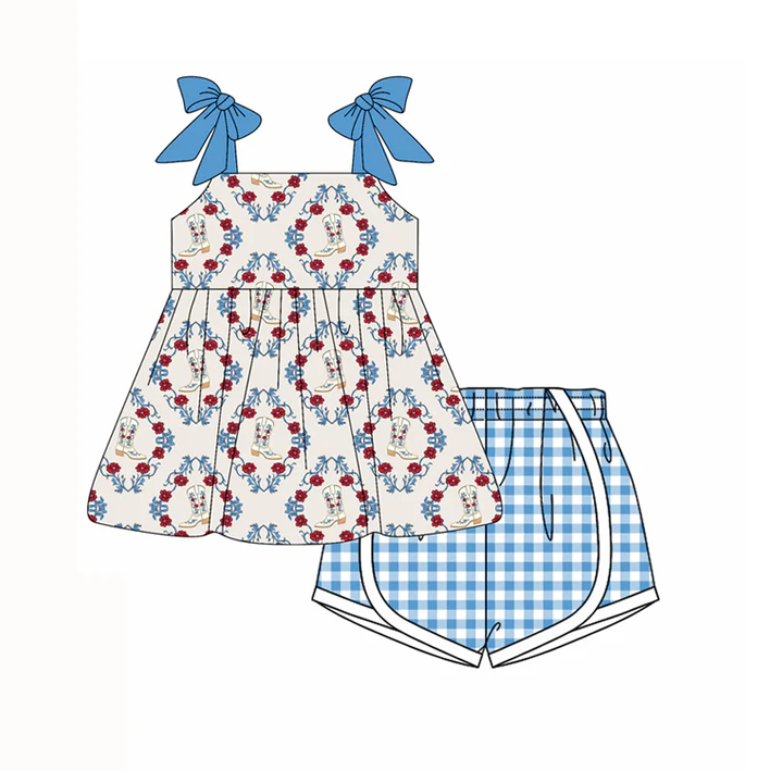 5.15 Flower Boots Blue Suspenders Set