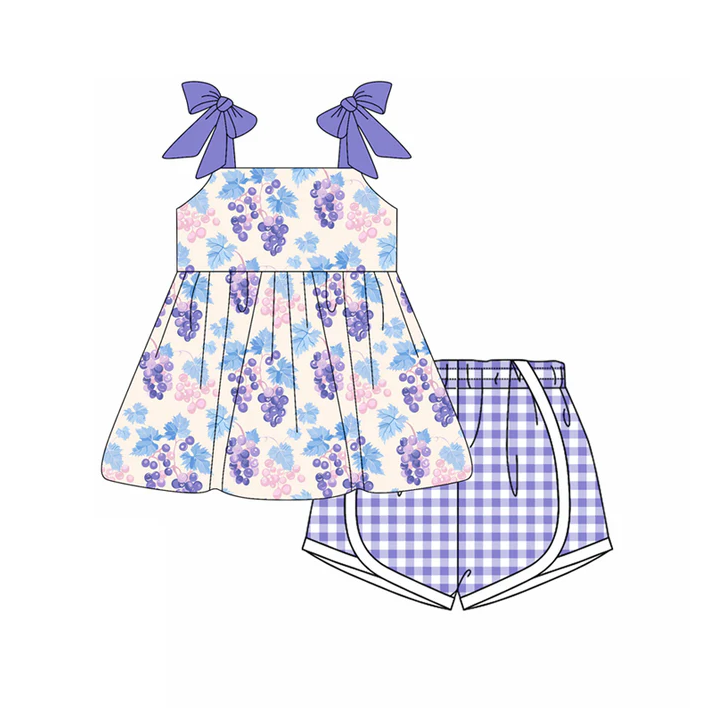5.15 Purple plaid suspenders suit
