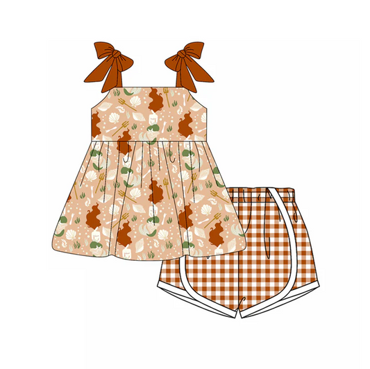 5.15 Brown Cartoon Plaid Suspenders Set