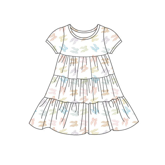 X11.20Preorder(moq 5) Baby Girls Colorful Bows Patchwork Ruffle Knee Length Dresses
