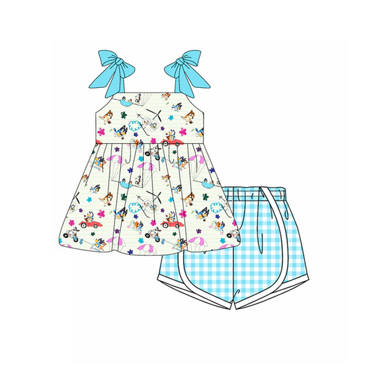 5.15bluey cartoon blue suspenders suit