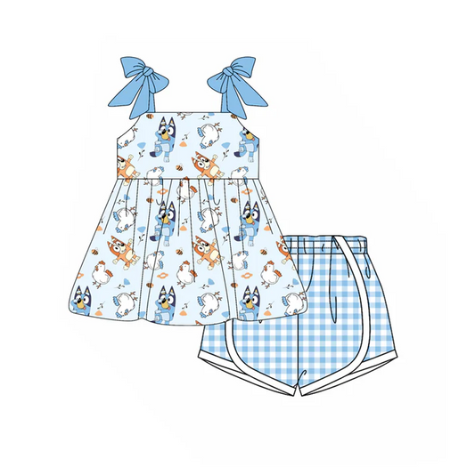 5.15bluey plaid suspenders suit