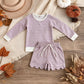 RTS NO MOQ yoga fabric GLS0155 Baby Girls Purple Stripe Long Sleeve Top Pockets Scallop Short Yoga Active Clothes Set