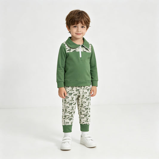 NEW RTS NO MOQ milk silk BLP1449 Baby Boys Long Sleeve Zip Pullover Ducks Pockets Jogger Hunting Clothes Sets