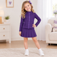 NEW RTS NO MOQ yoga fabric cotton GLD1704(GT1803+GLK0086)Baby Girls Purple Zip Jacket Pleated Skirt Short Yoga Active Clothes Set
