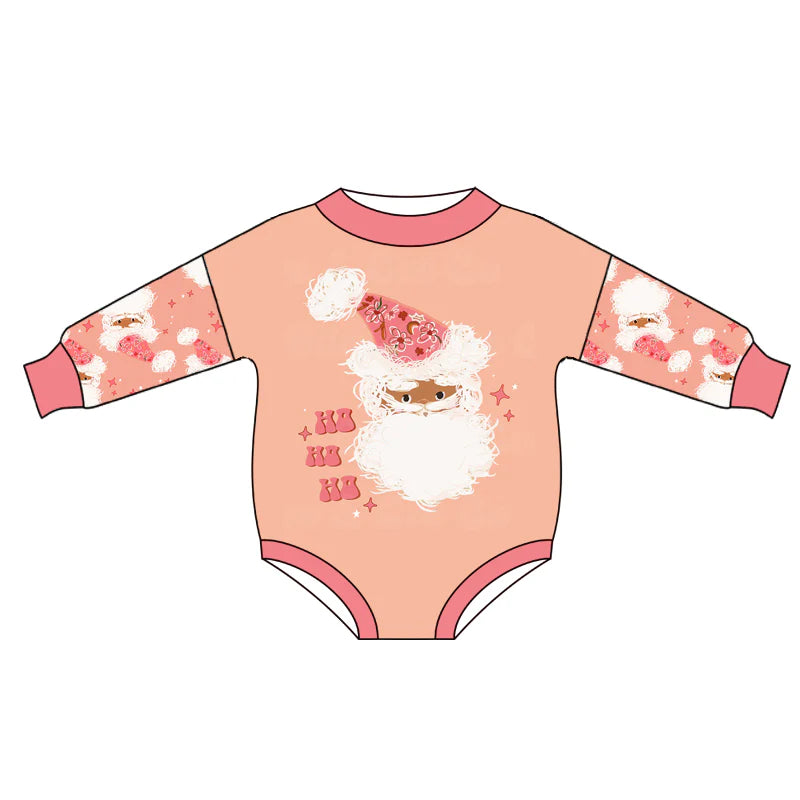 7.12Preorder (moq 5)Baby Girls Peach Long Sleeves Santa HO Ruffle Romper