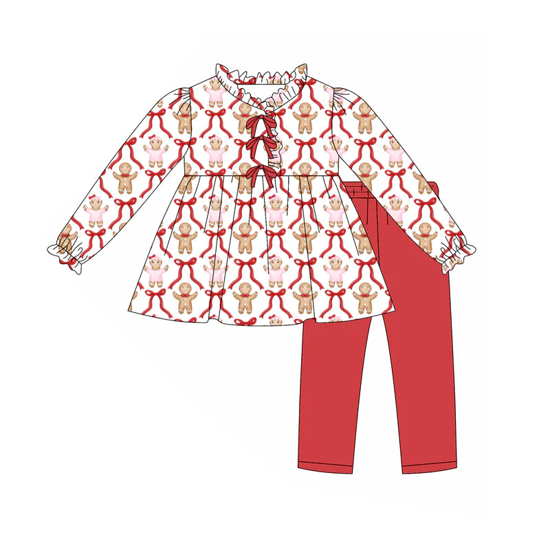 X8.15Baby Girls Christmas Gingerbread Bows Tunic Top Ruffle Pants Outfits Sets
