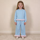 NEW RTS NO MOQ milk silk GLP3753 Baby Girls Blue Long Sleeve Top Pockets Ruffle Pant Clothes Set
