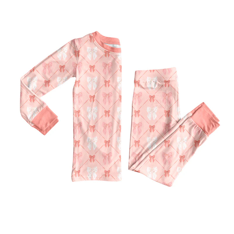 8.13Baby Girls Coral Bows Top Pants Lounge Wear Pajamas Sets
