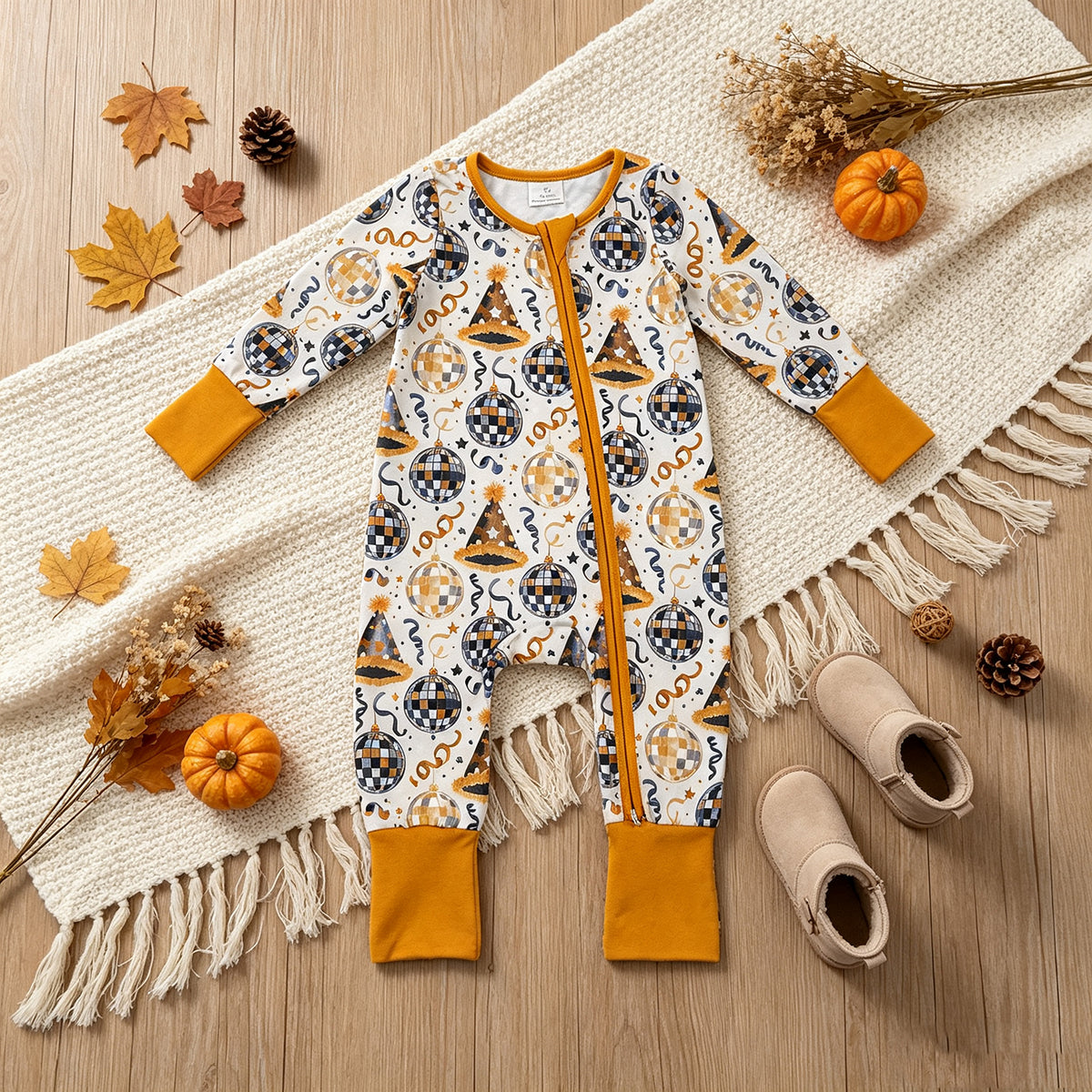 NEW RTS NO MOQ milk silk LR3212 Baby Boys Stars Lights Happy New Year Two Way Zip Convertible Rompers