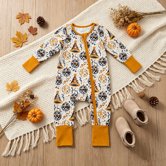 NEW RTS NO MOQ milk silk LR3212 Baby Boys Stars Lights Happy New Year Two Way Zip Convertible Rompers