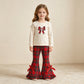 NEW RTS NO MOQ milk silk GLP3547 Embroidery Checked Bow Baby Girls Ruffle Bell Bottom Pant Christmas Clothes Sets