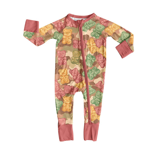 8.7preorder(moq 5)Baby Infant Boys Long Sleeves Camo Print Bear Candy Zipper Rompers