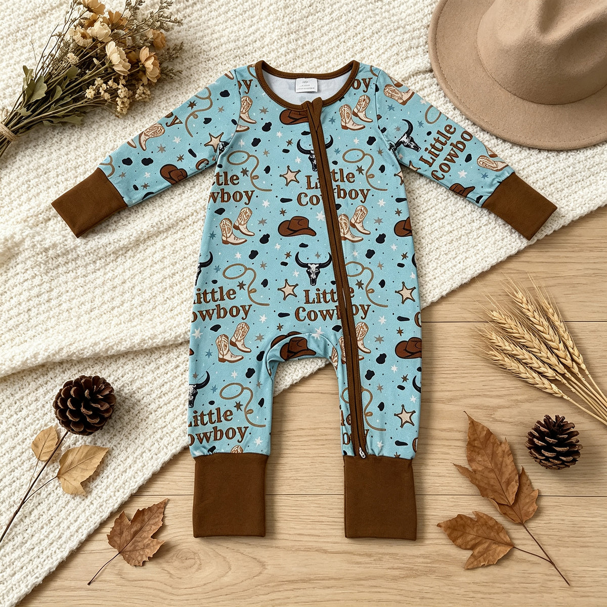 NEW RTS NO MOQ milk silk LR3124 Baby Girls Little Cowboys Boots Western Two Way Zip Convertible Rompers