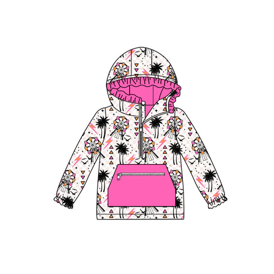 8.1preorder(moq 5) Baby Girls Long Sleeves Pink Windmills Beach Pocket Zipper Hoodies Top