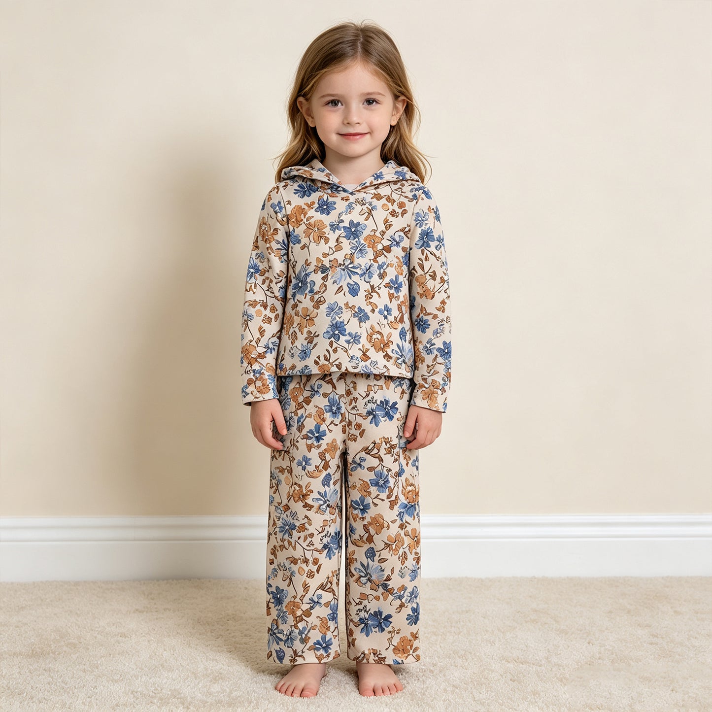 NEW RTS NO MOQ milk silk GLP3323 Toddler Girls Colorful Floral Print Zip Hoodie With Pockets Straight Leg Pants Casual Outfit