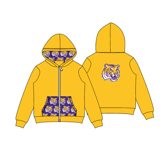8.5Preorder (moq 5)Baby Boys Yellow Tigers Team Pocket Zipper Hoodies Tops