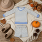RTS NO MOQ yoga fabric GLS0125 Baby Girls Yellow Blue Stripe Shirts Pockets Short Yoga Active Clothes Set