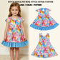 RTS NO MOQ Sibling milk silk Baby Girls Short Sleeves Tie‑dye Print Pockets Ruffle Knee Length Dresses