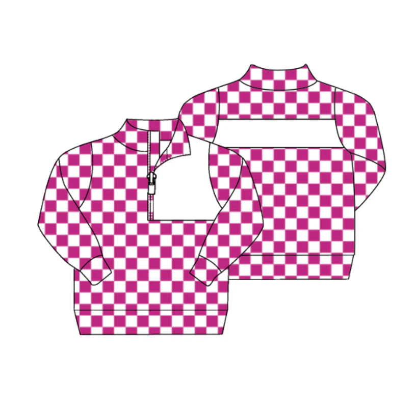 8.1preorder(moq 5) Baby Boys Pink Checked Zipper (Custom Pattern) Team Pullover Jackets Tops