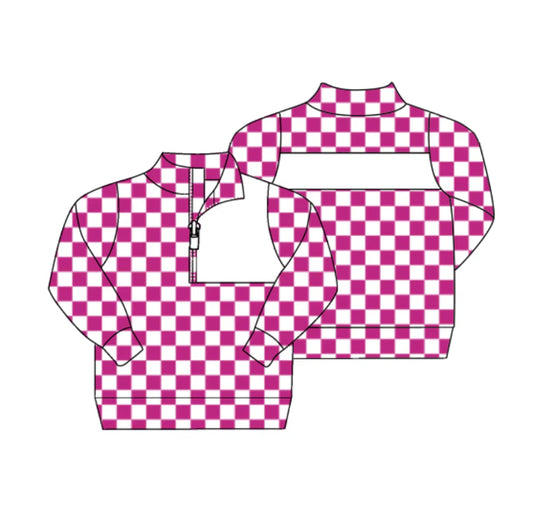 8.1preorder(moq 5) Baby Boys Pink Checked Zipper (Custom Pattern) Team Pullover Jackets Tops